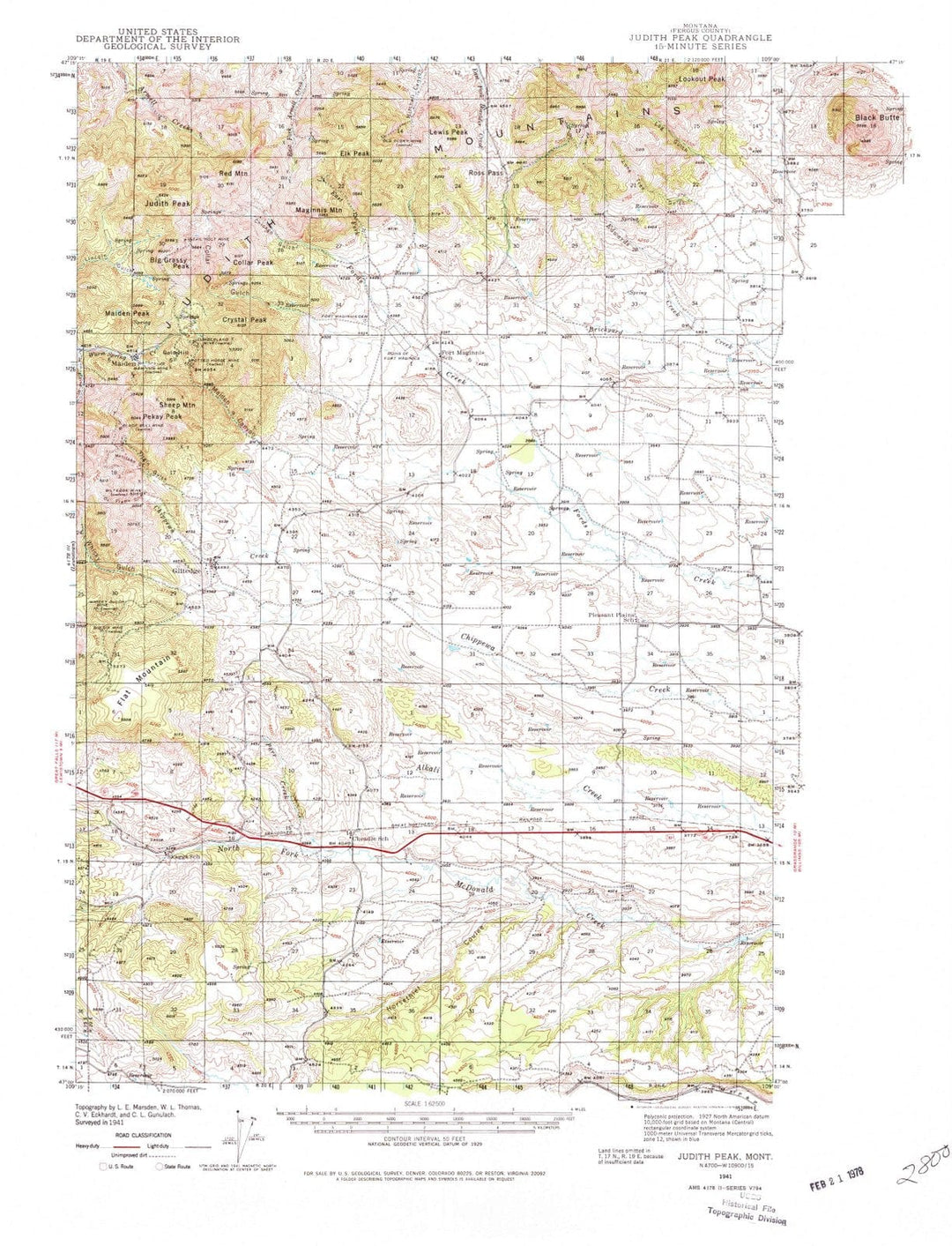 1941 Judith Peak, MT - Montana - USGS Topographic Map