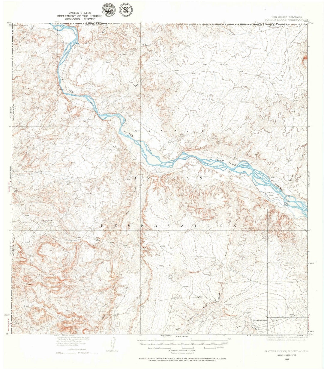 1934 Rattlesnake, NM - New Mexico - USGS Topographic Map