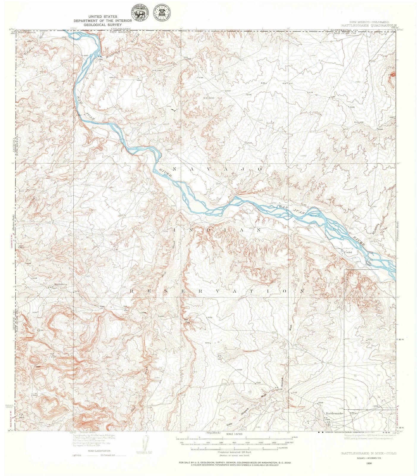 1934 Rattlesnake, NM - New Mexico - USGS Topographic Map