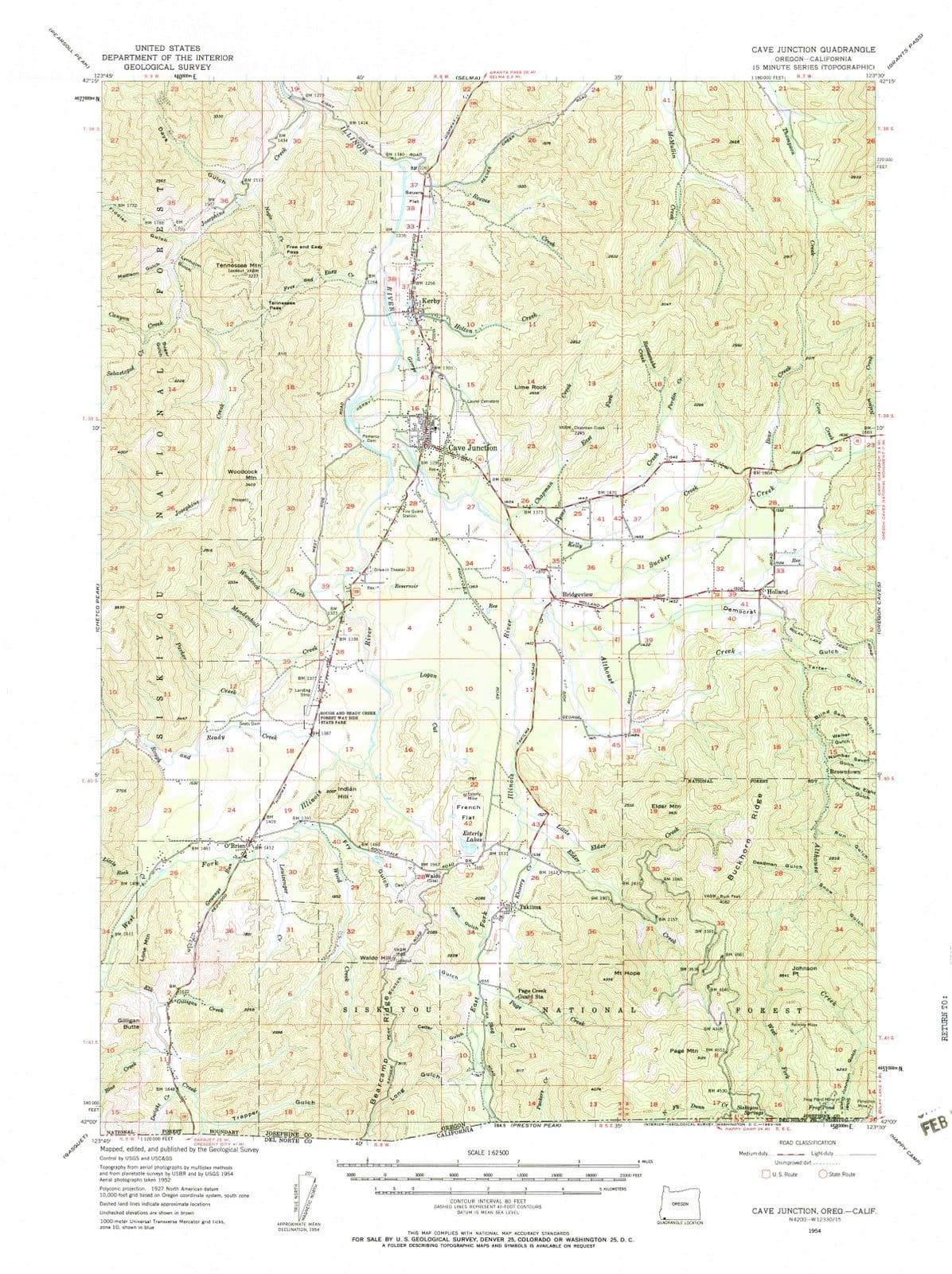 1954 Cave Junction, OR - Oregon - USGS Topographic Map