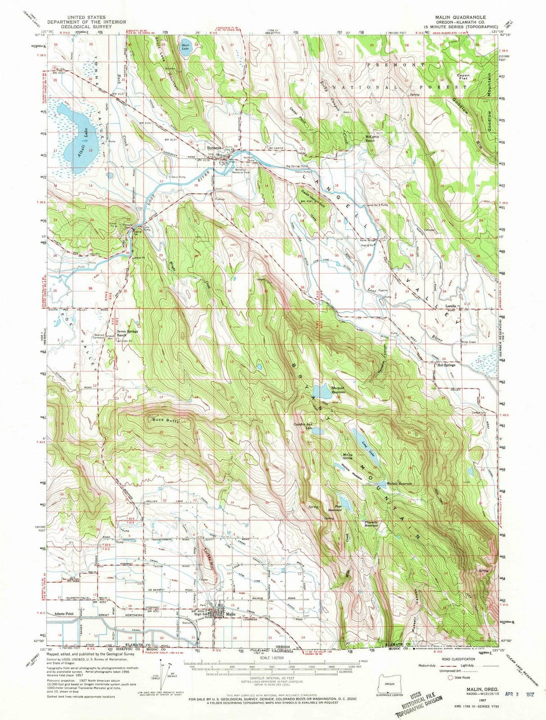 1957 Malin, OR - Oregon - USGS Topographic Map