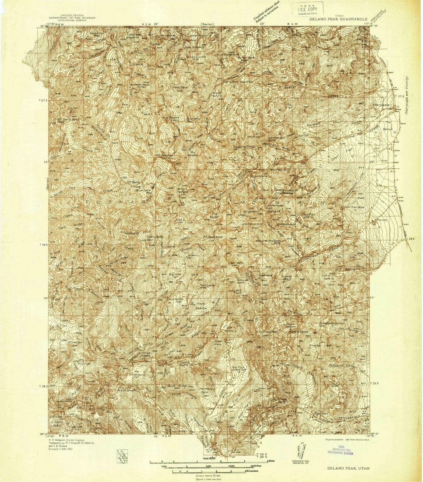 1937 Delano Peak, UT - Utah - USGS Topographic Map v2