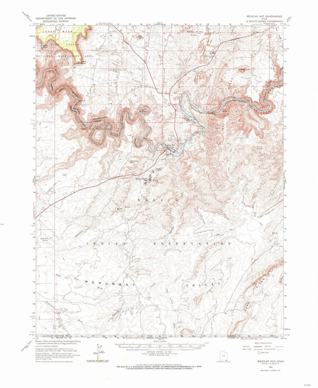 1963 Mexican Hat, UT - Utah - USGS Topographic Map