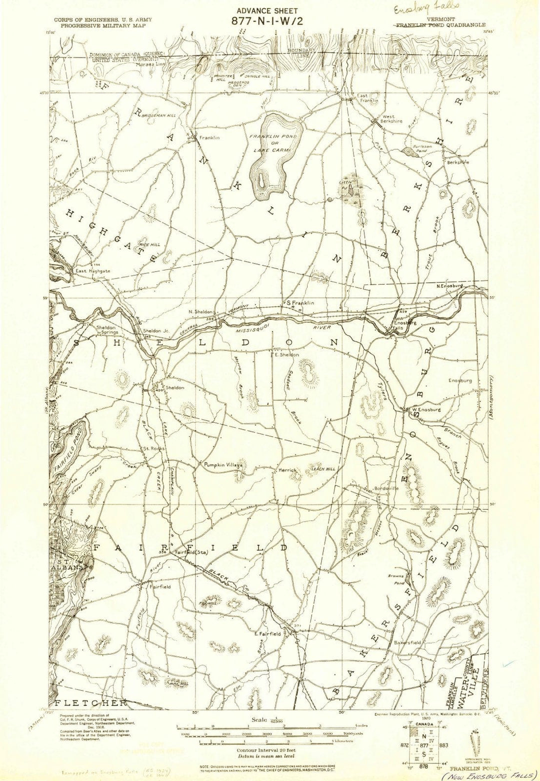 1920 Franklin Pond, VT - Vermont - USGS Topographic Map