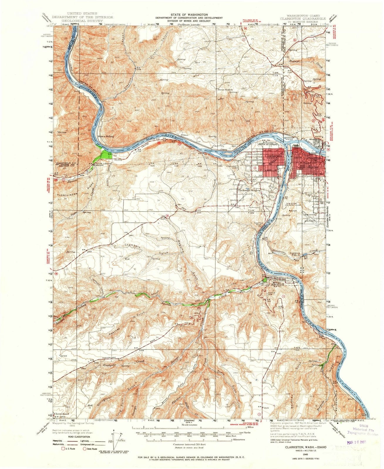 1945 Clarkston, WA - Washington - USGS Topographic Map