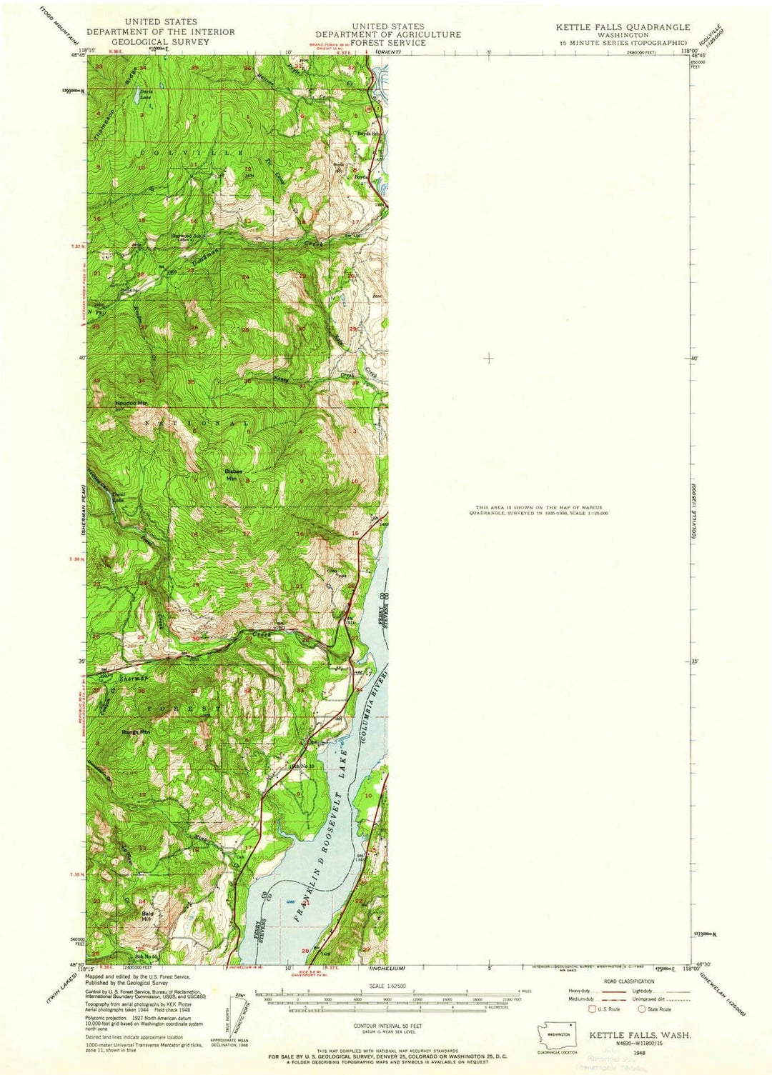 1948 Kettle Falls, WA - Washington - USGS Topographic Map