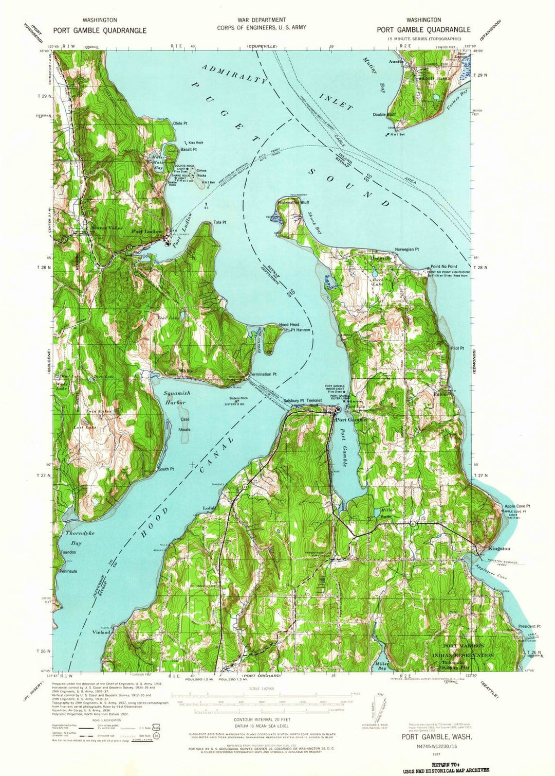 1937 Port Gamble, WA - Washington - USGS Topographic Map