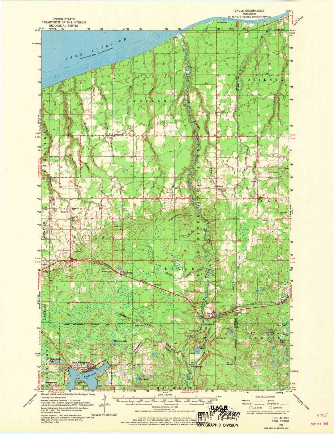 1961 Brule, WI - Wisconsin - USGS Topographic Map