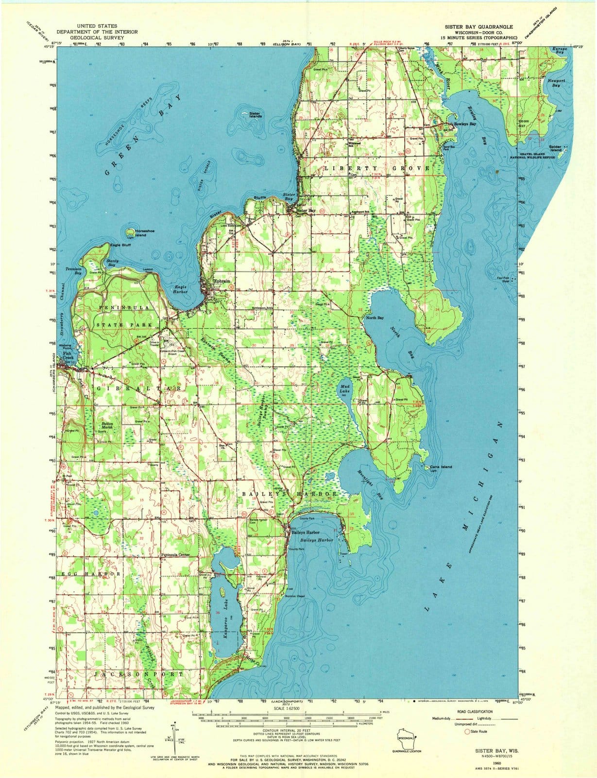 1960 Sister Bay, WI - Wisconsin - USGS Topographic Map