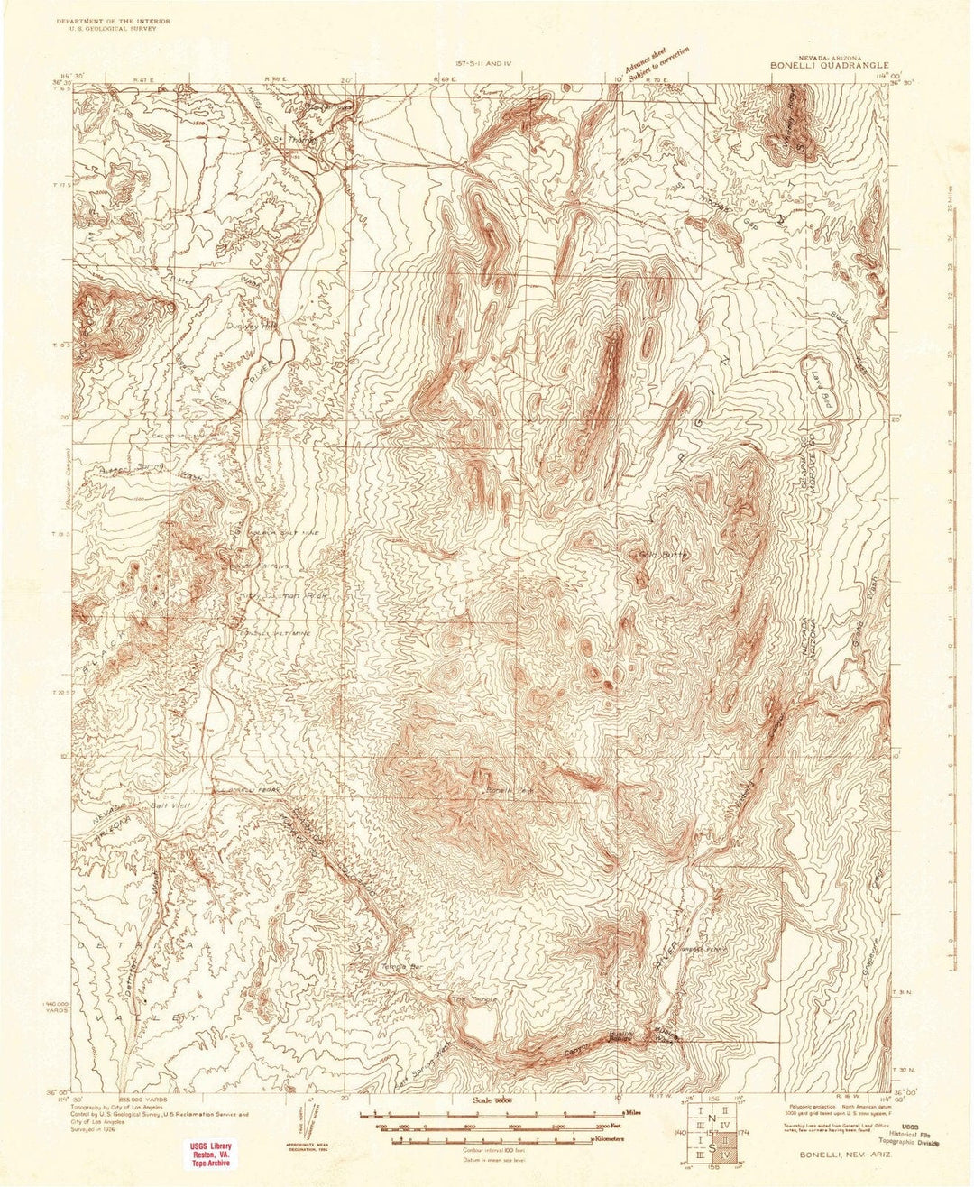 1926 Bonelli, NV - Nevada - USGS Topographic Map