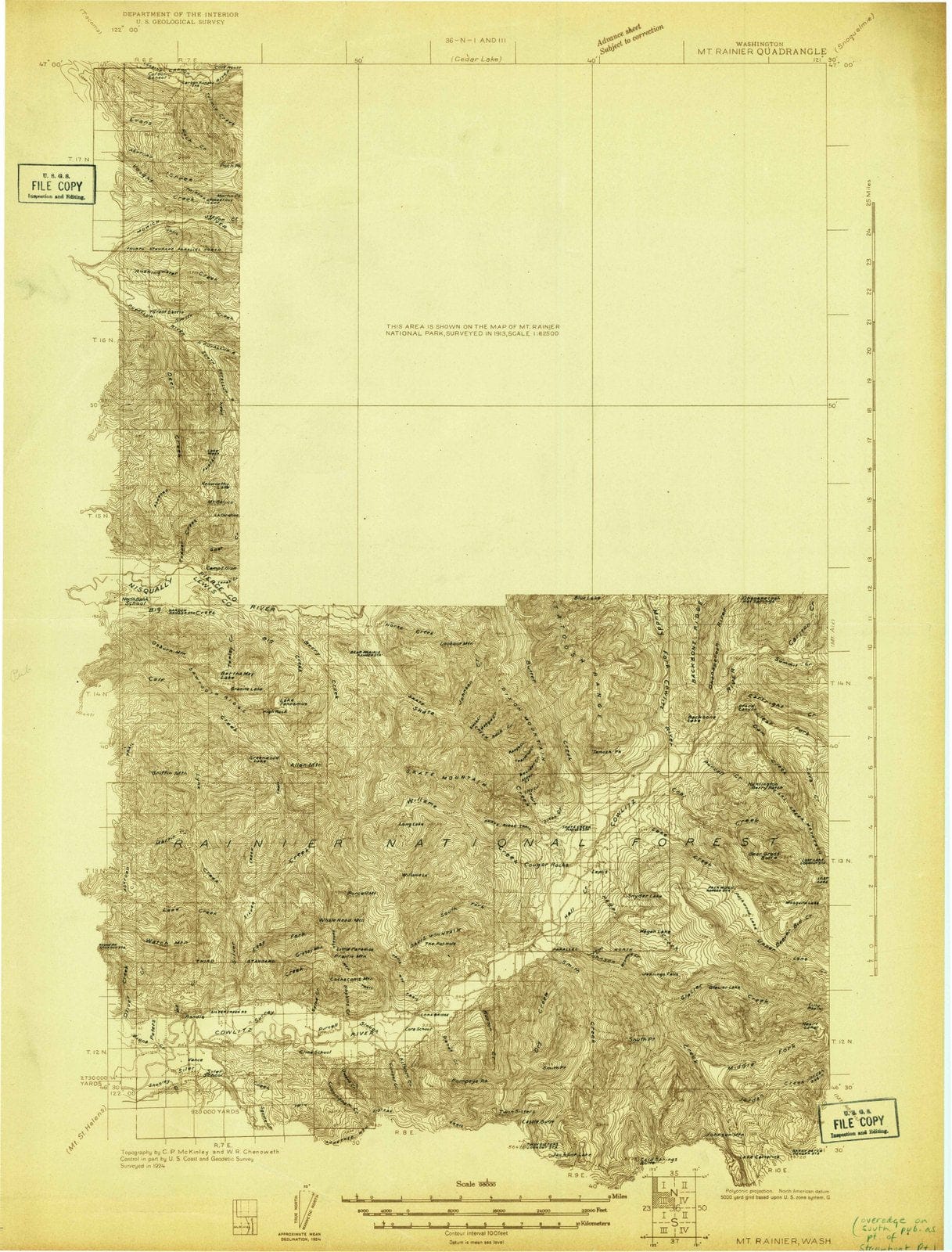 1924 Mt Rainier, WA - Washington - USGS Topographic Map