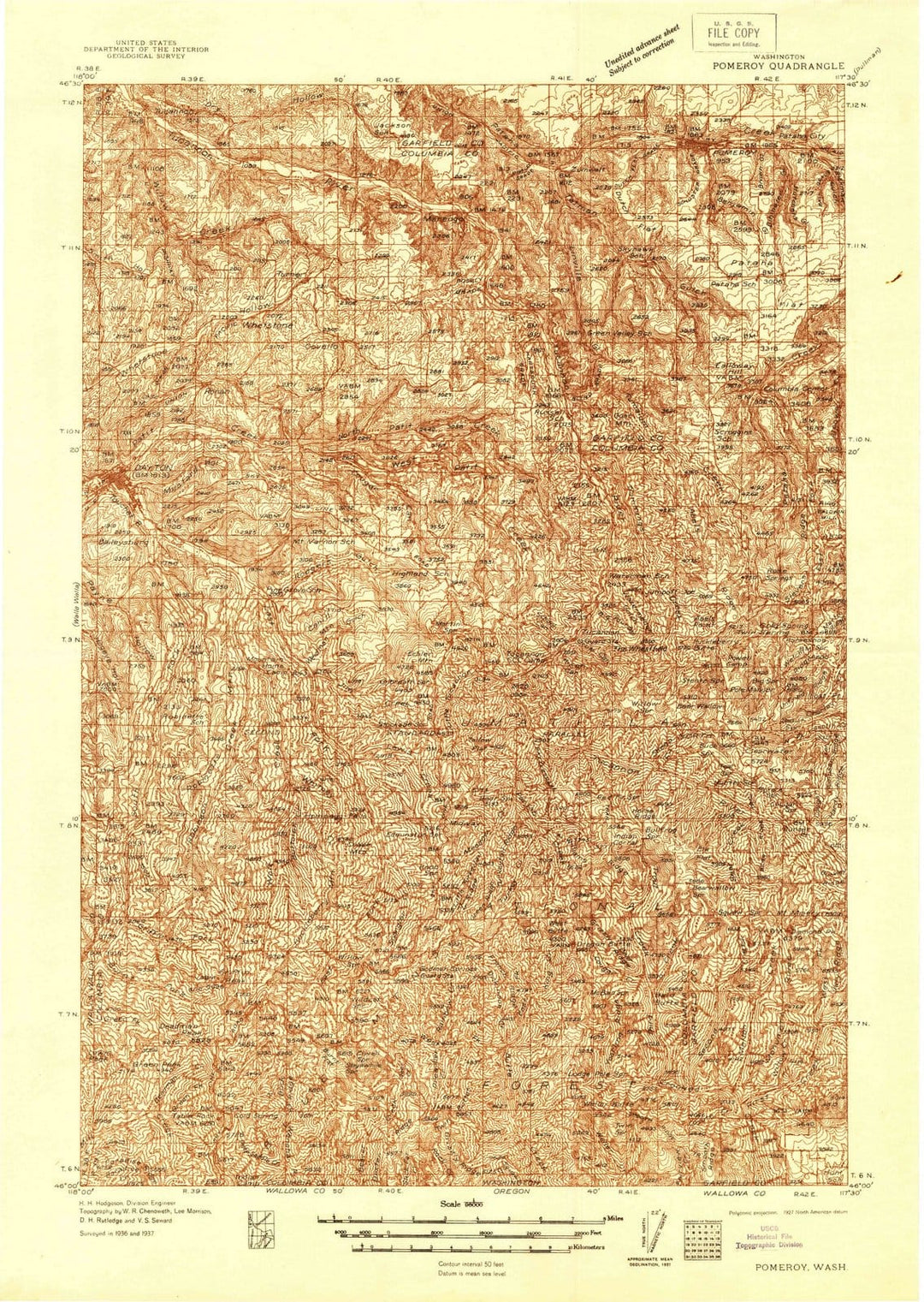 1937 Pomeroy, WA - Washington - USGS Topographic Map v2