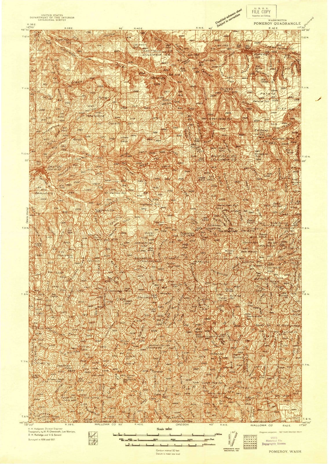 1937 Pomeroy, WA - Washington - USGS Topographic Map v2