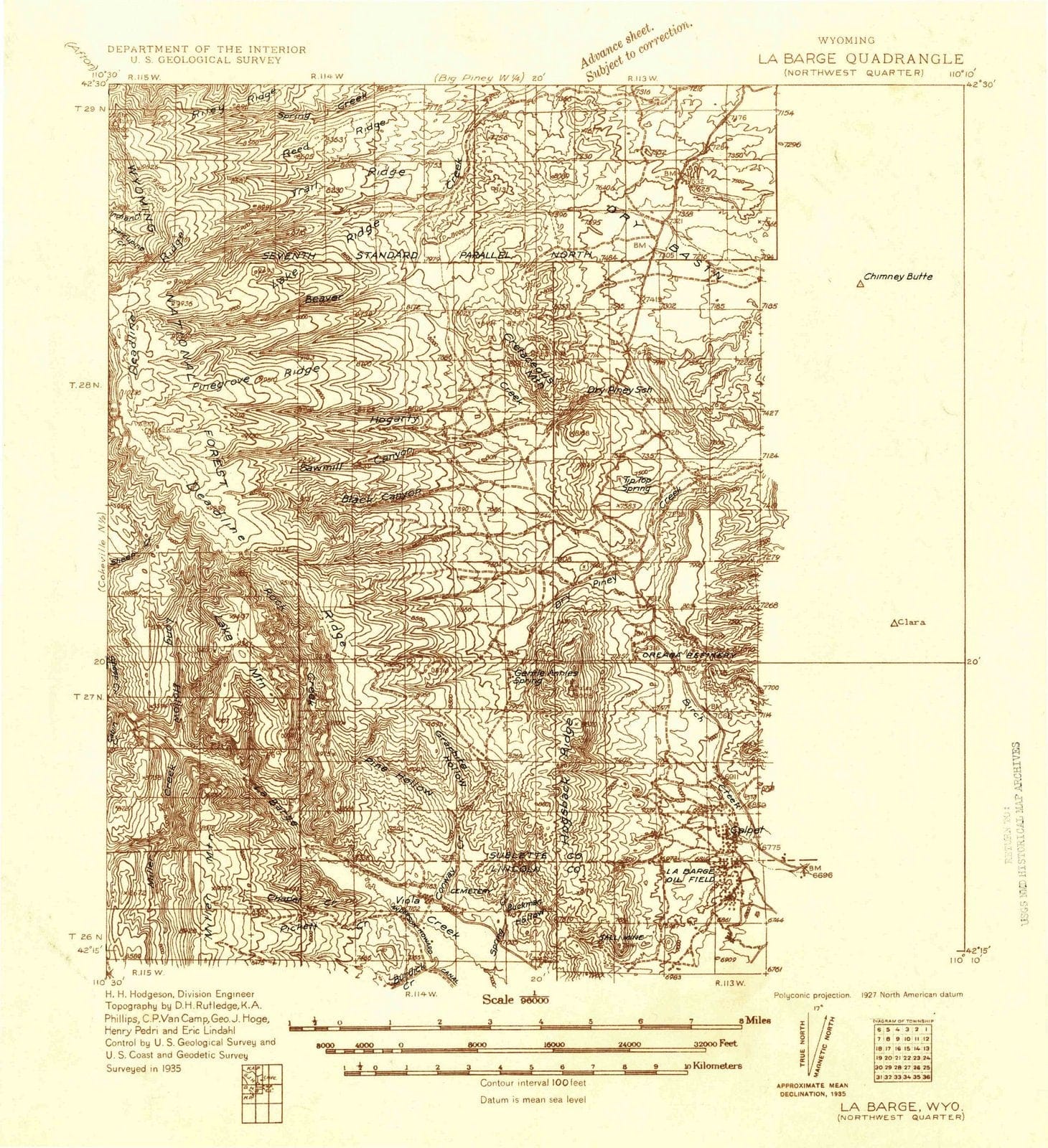 1936 La Barge, WY - Wyoming - USGS Topographic Map