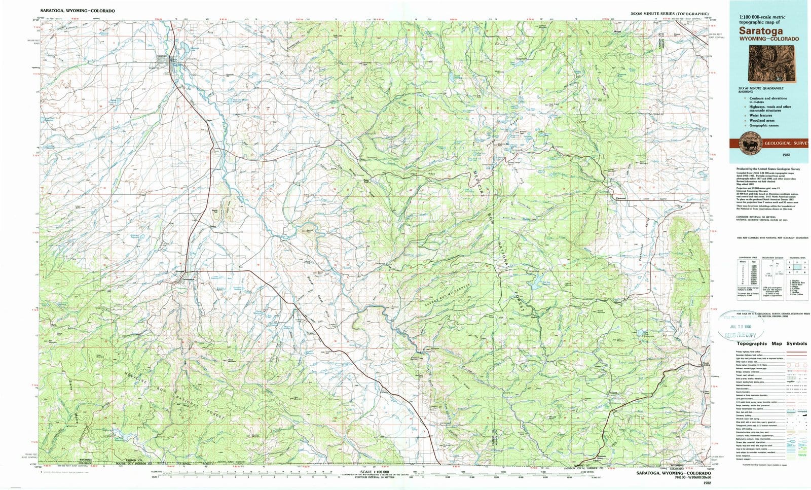 1982 Saratoga, WY - Wyoming - USGS Topographic Map