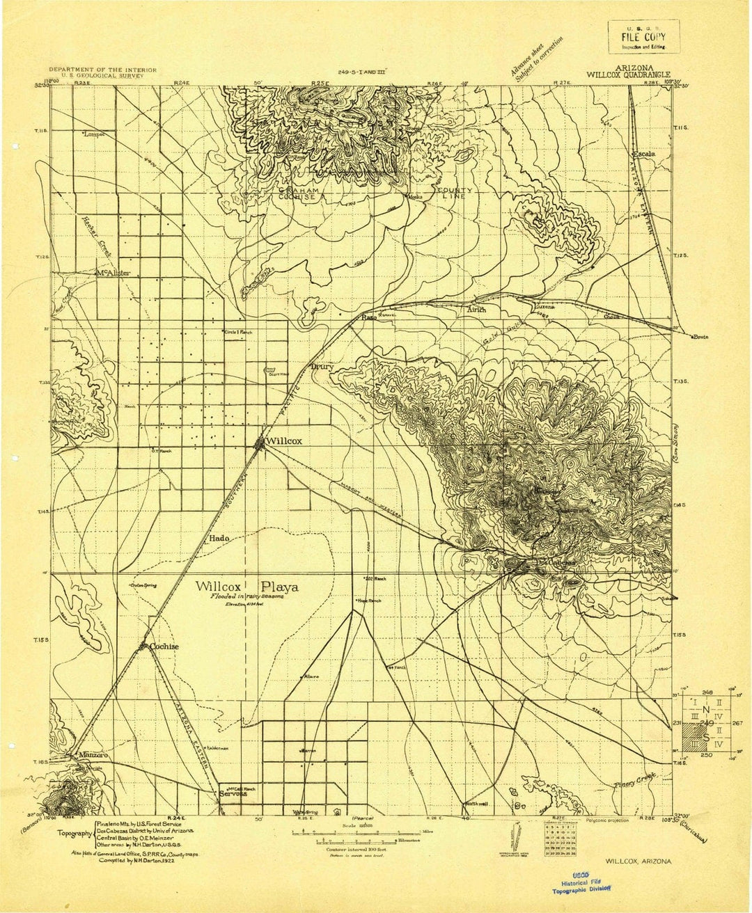 1922 Willcox, AZ - Arizona - USGS Topographic Map