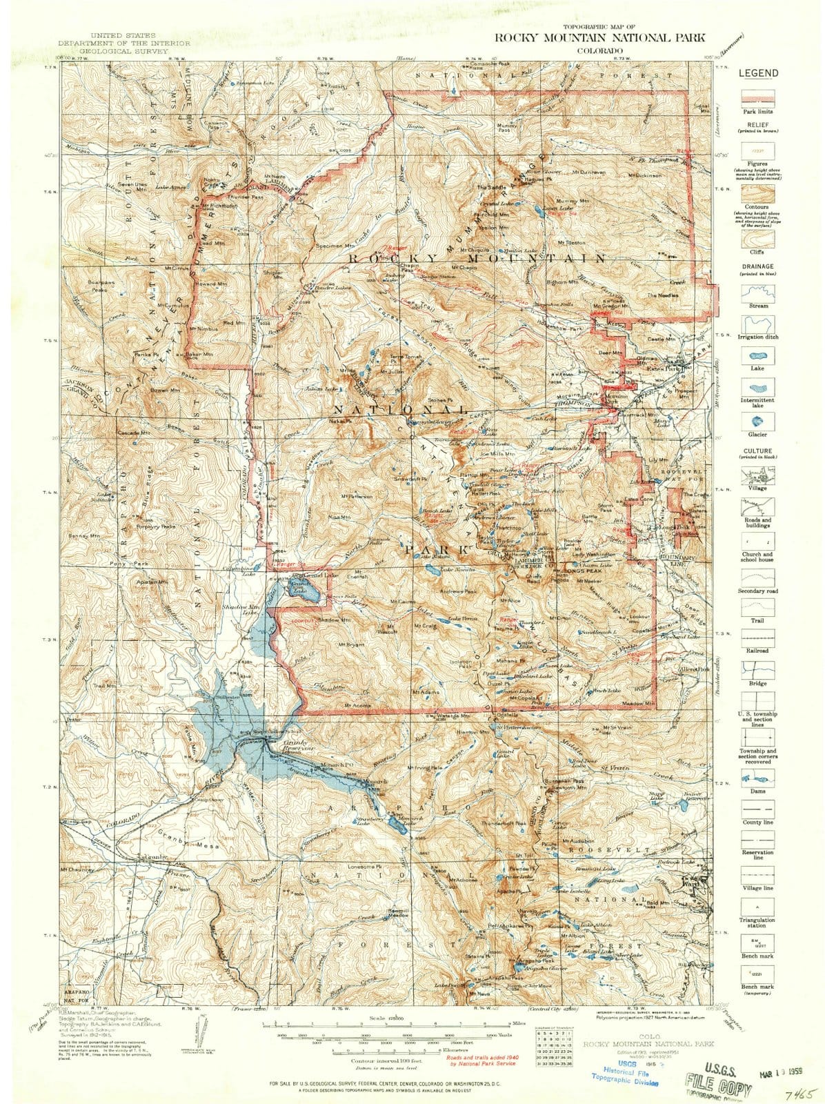 1915 Rocky Mountain National Park, CO - Colorado - USGS Topographic Map