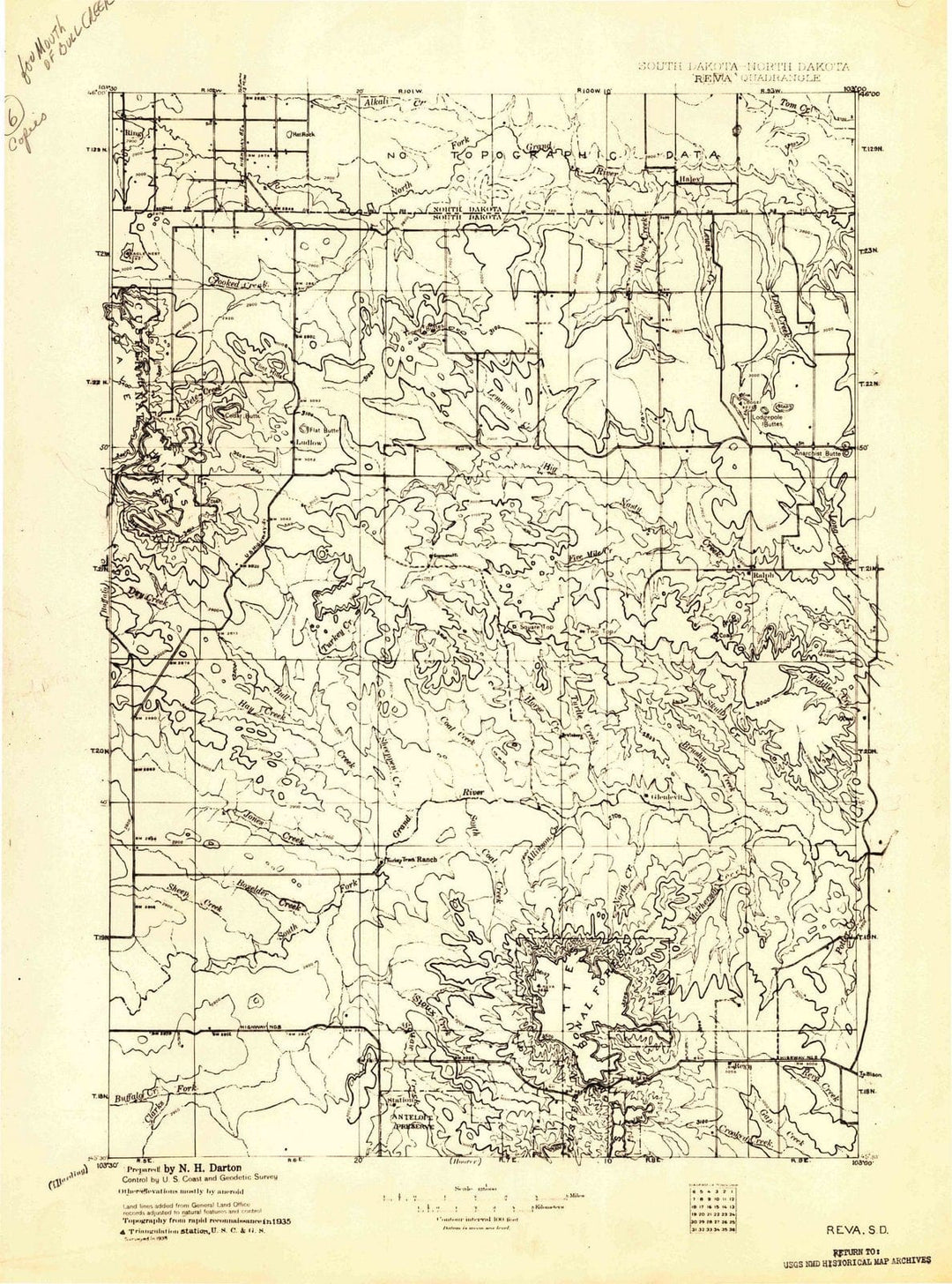 1935 Reva, SD - South Dakota - USGS Topographic Map