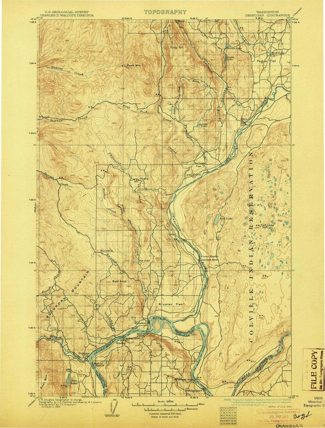 1905 Okanogan, WA - Washington - USGS Topographic Map