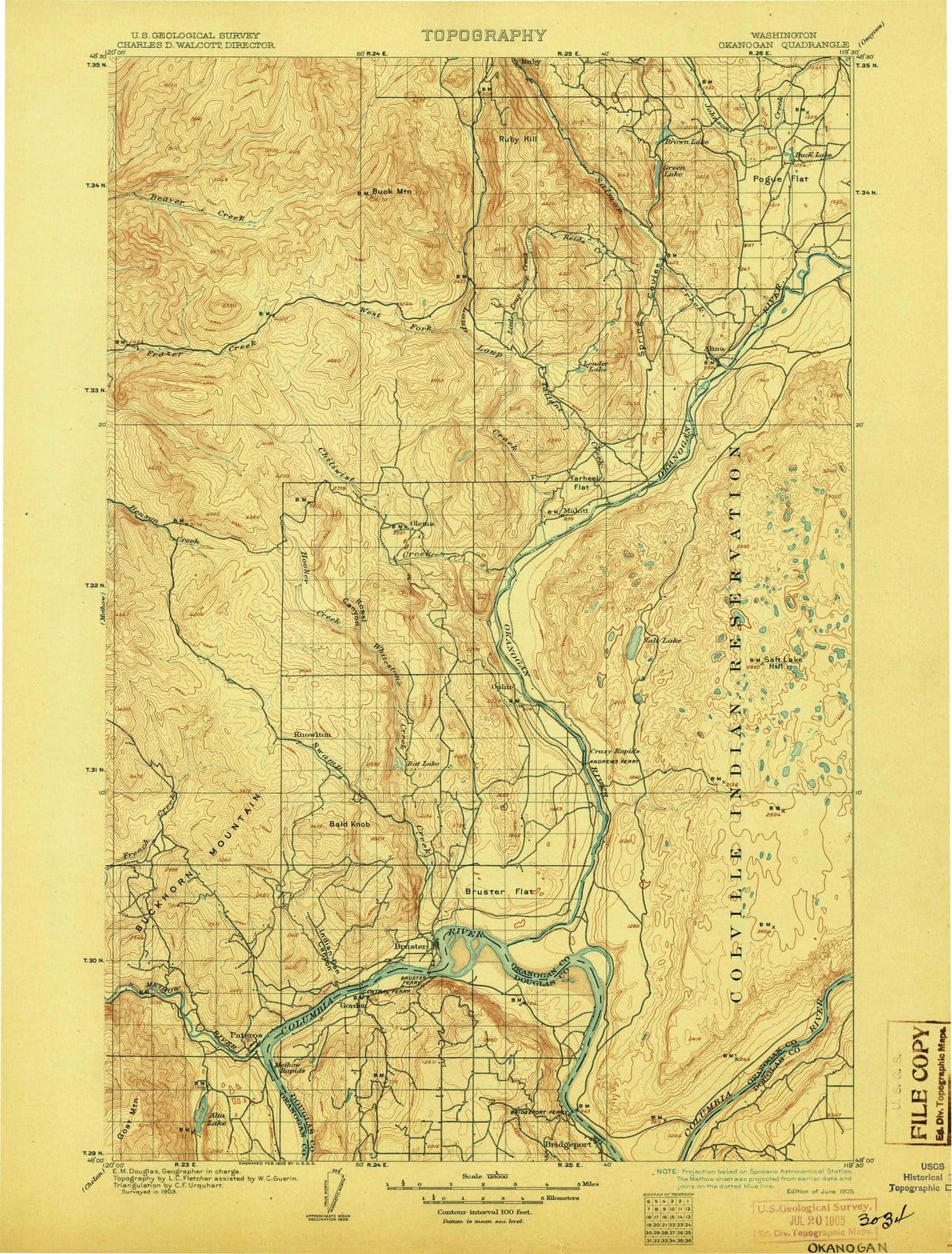 1905 Okanogan, WA - Washington - USGS Topographic Map