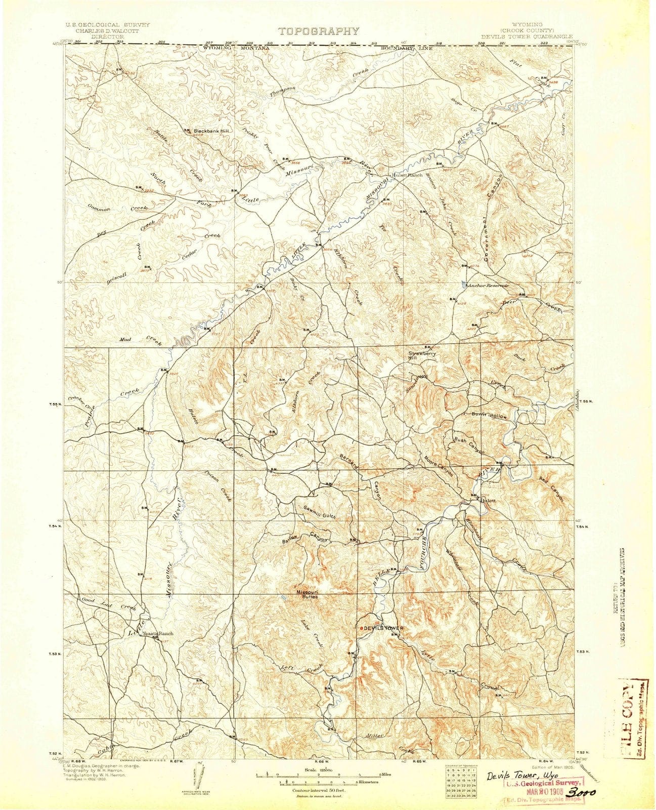 1905 Devils Tower, WY - Wyoming - USGS Topographic Map