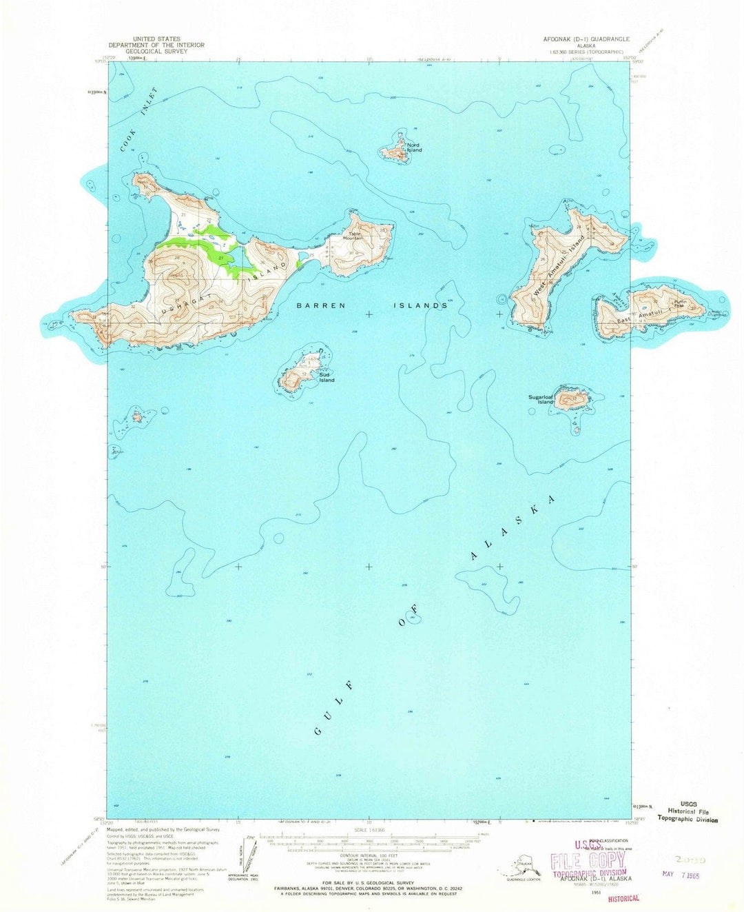 1951 Afognak, AK - Alaska - USGS Topographic Map v6