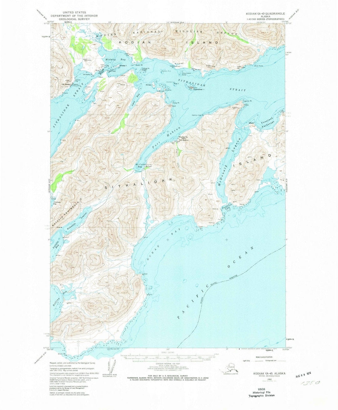 1952 Kodiak, AK - Alaska - USGS Topographic Map2