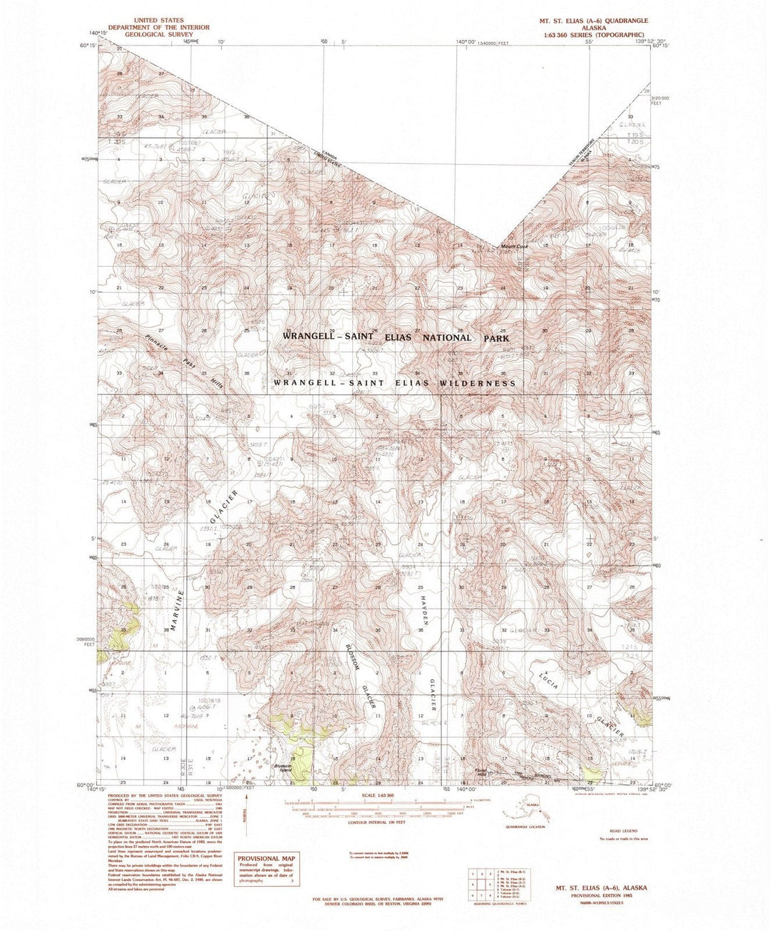 1985 Mount Saint Elias, AK - Alaska - USGS Topographic Map1