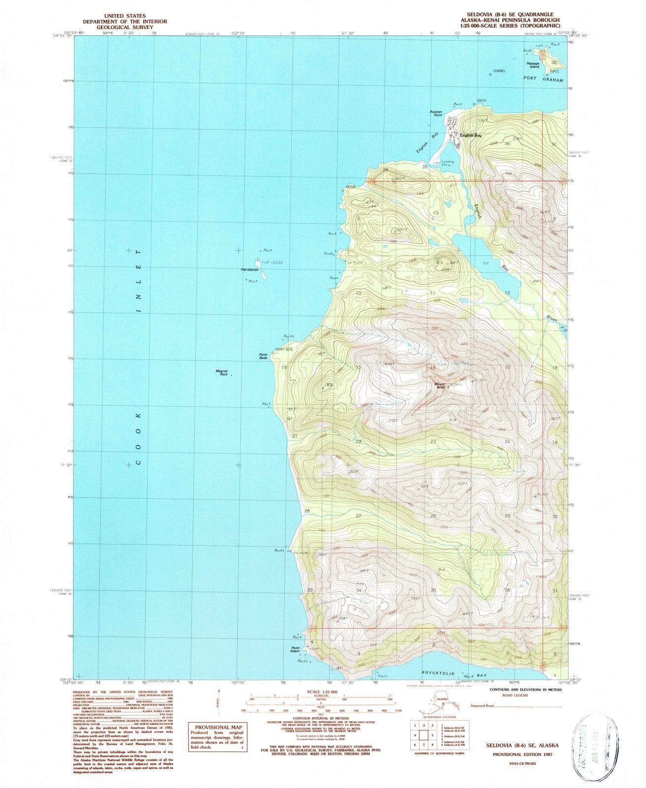 1987 Seldovia, AK - Alaska - USGS Topographic Map v6