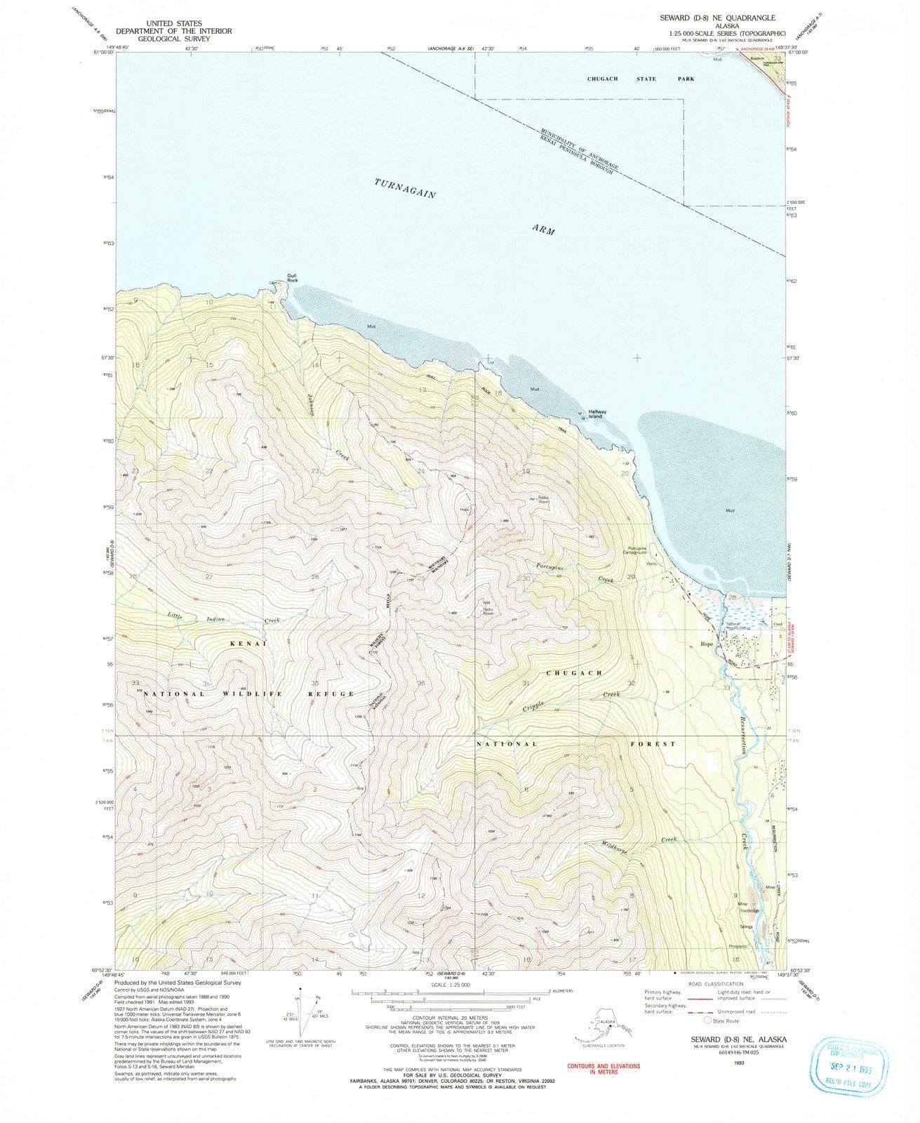 1993 Seward, AK - Alaska - USGS Topographic Map