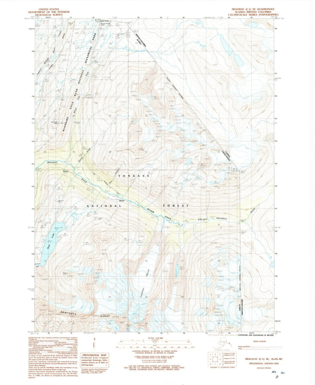 1992 Skagway, AK - Alaska - USGS Topographic Map : 1 SE