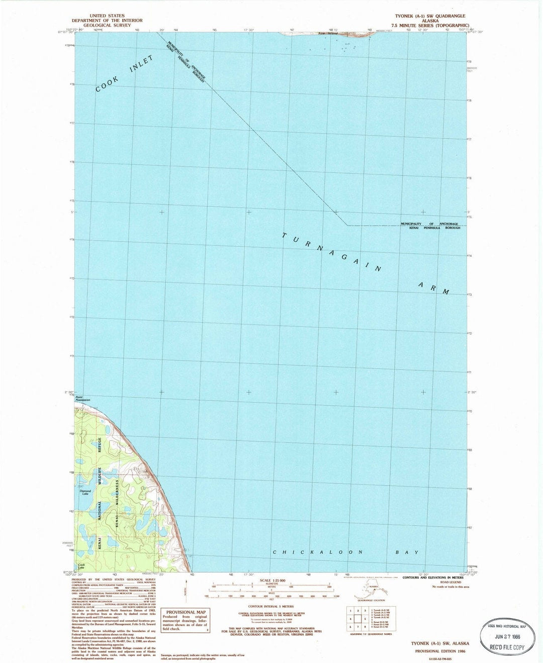 1986 Tyonek, AK - Alaska - USGS Topographic Map :