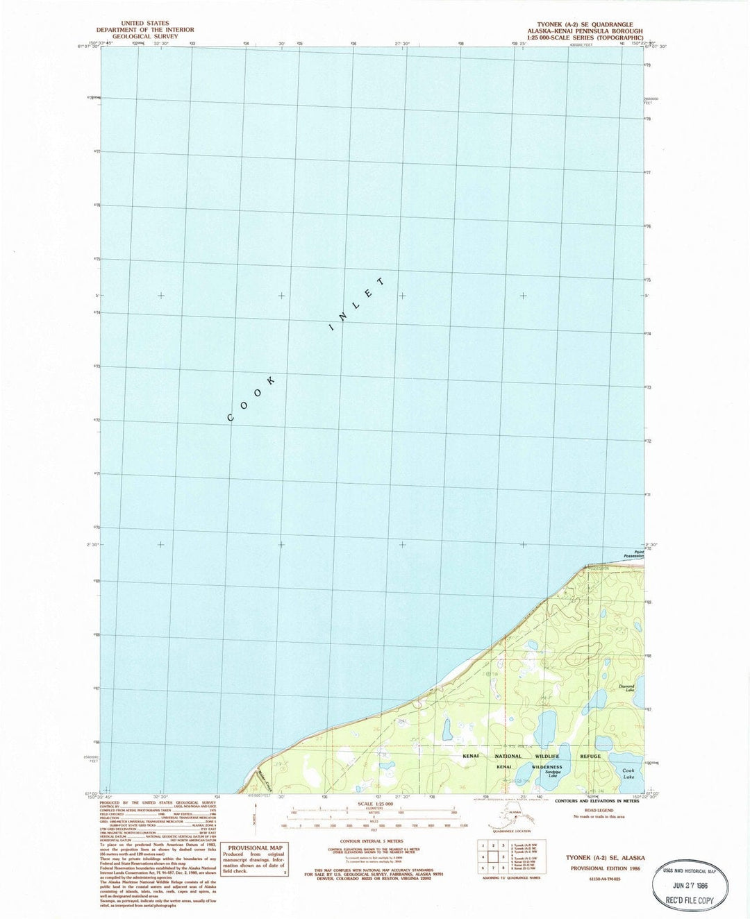 1986 Tyonek, AK - Alaska - USGS Topographic Map