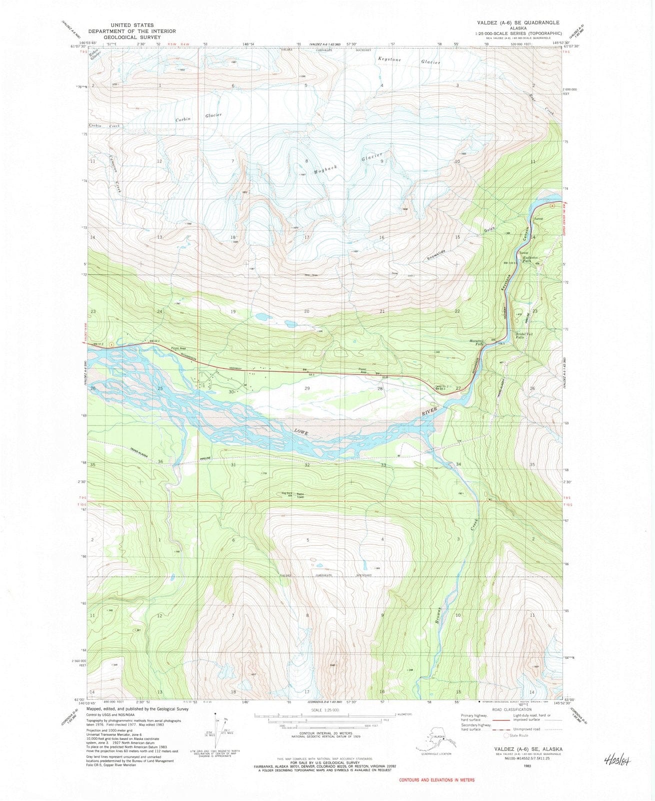 1983 Valdez, AK - Alaska - USGS Topographic Map v2