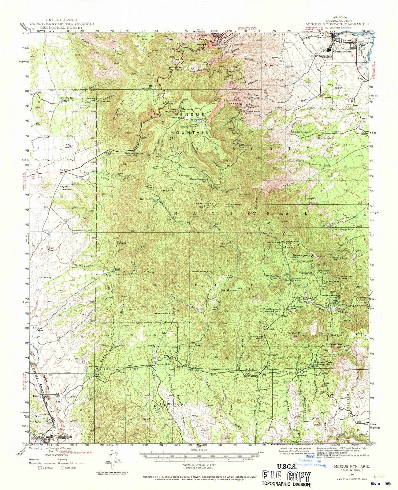 1944 Mingus MTN, AZ - Arizona - USGS Topographic Map