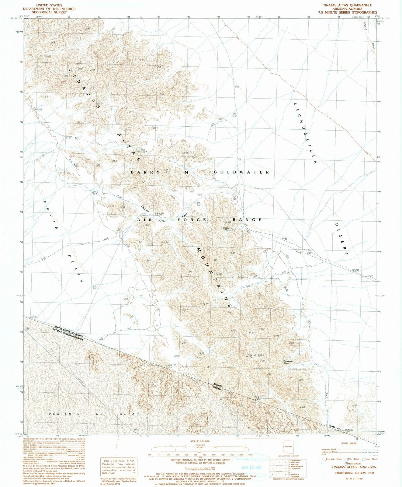 1990 Tinajas Altas, AZ - Arizona - USGS Topographic Map