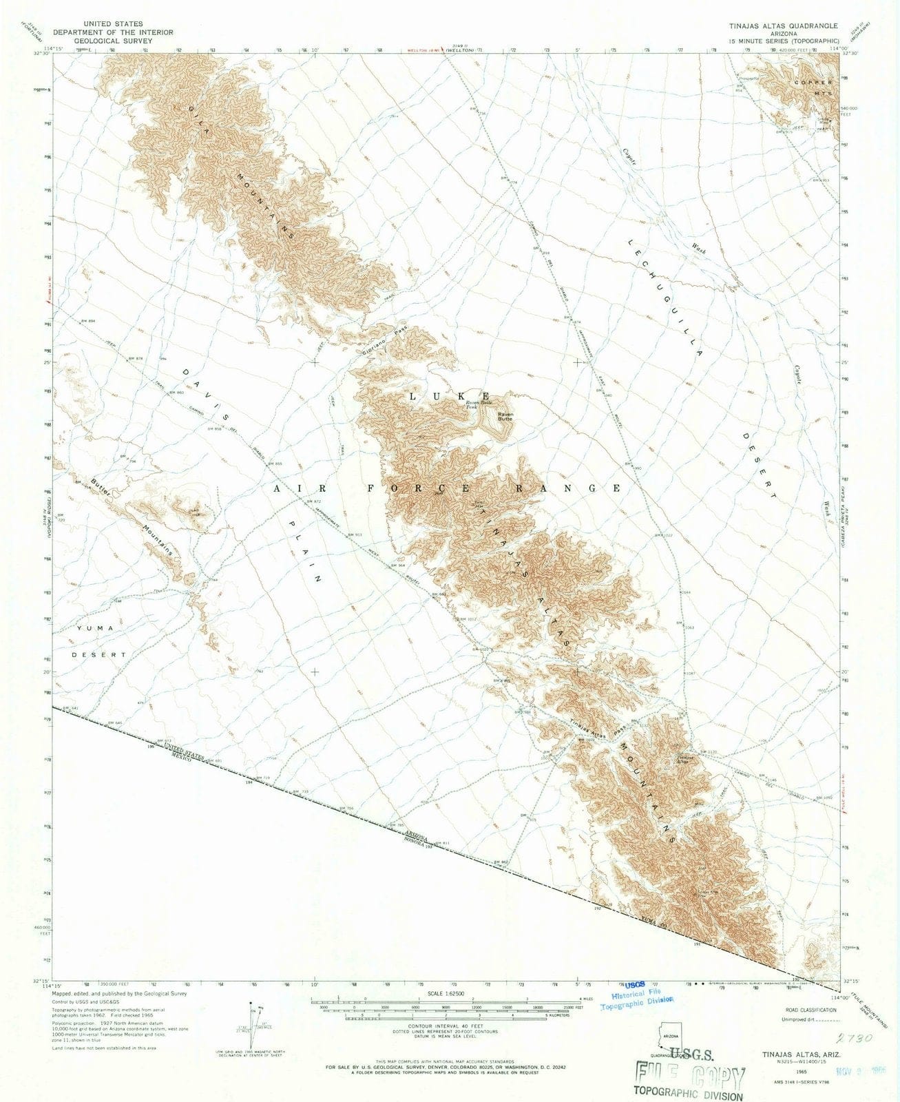 1965 Tinajas Altas, AZ - Arizona - USGS Topographic Map