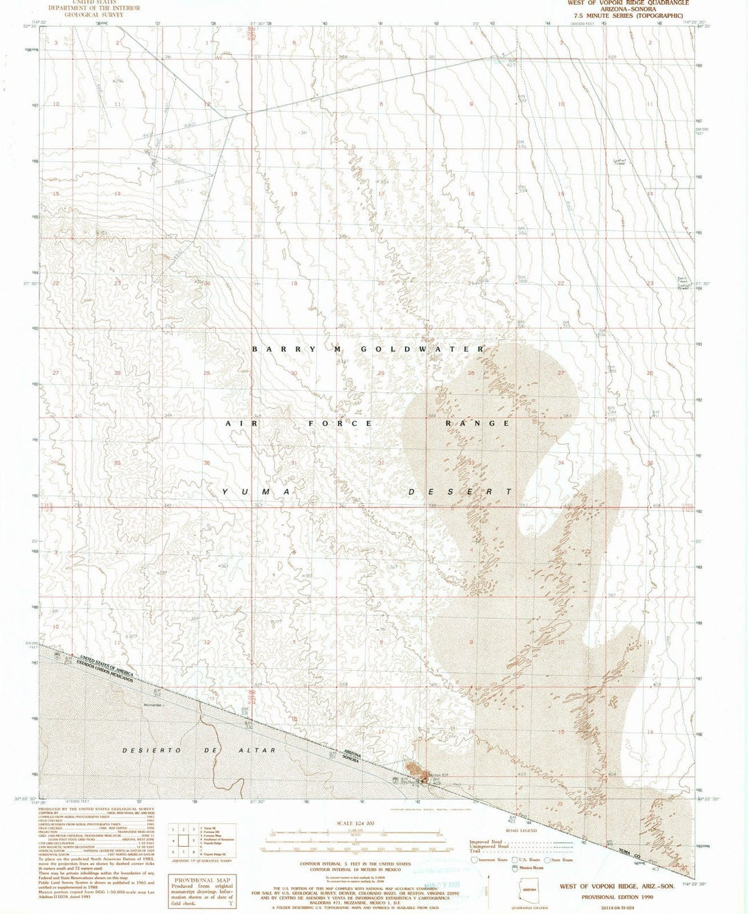 1990 West of Vopoki Ridge, AZ - Arizona - USGS Topographic Map