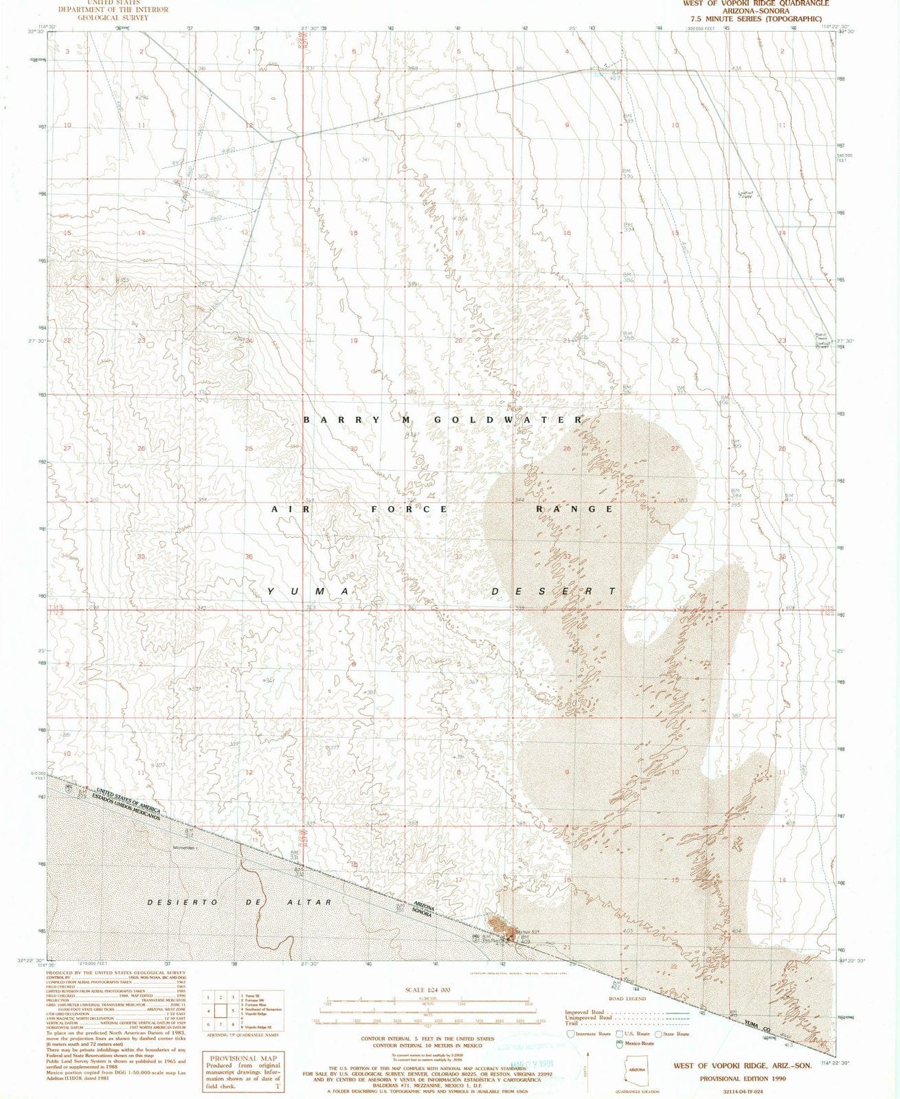 1990 West of Vopoki Ridge, AZ - Arizona - USGS Topographic Map