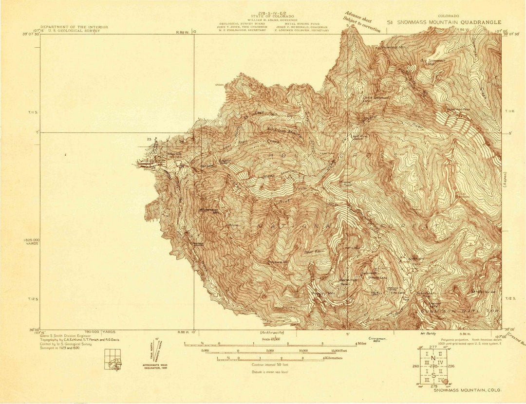 1930 Snowmass Mountain, CO - Colorado - USGS Topographic Map