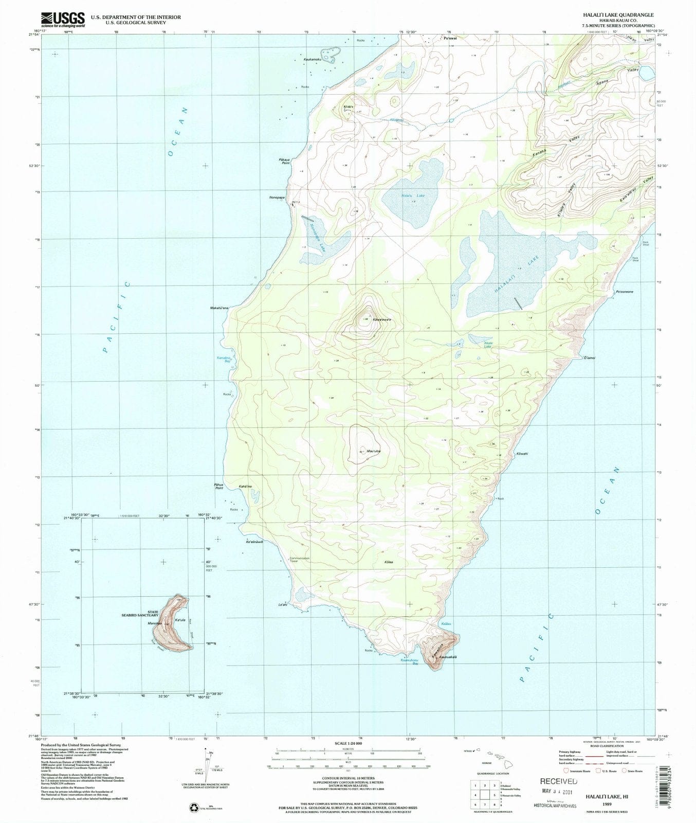 1989 Halalii Lake, HI - Hawaii - USGS Topographic Map