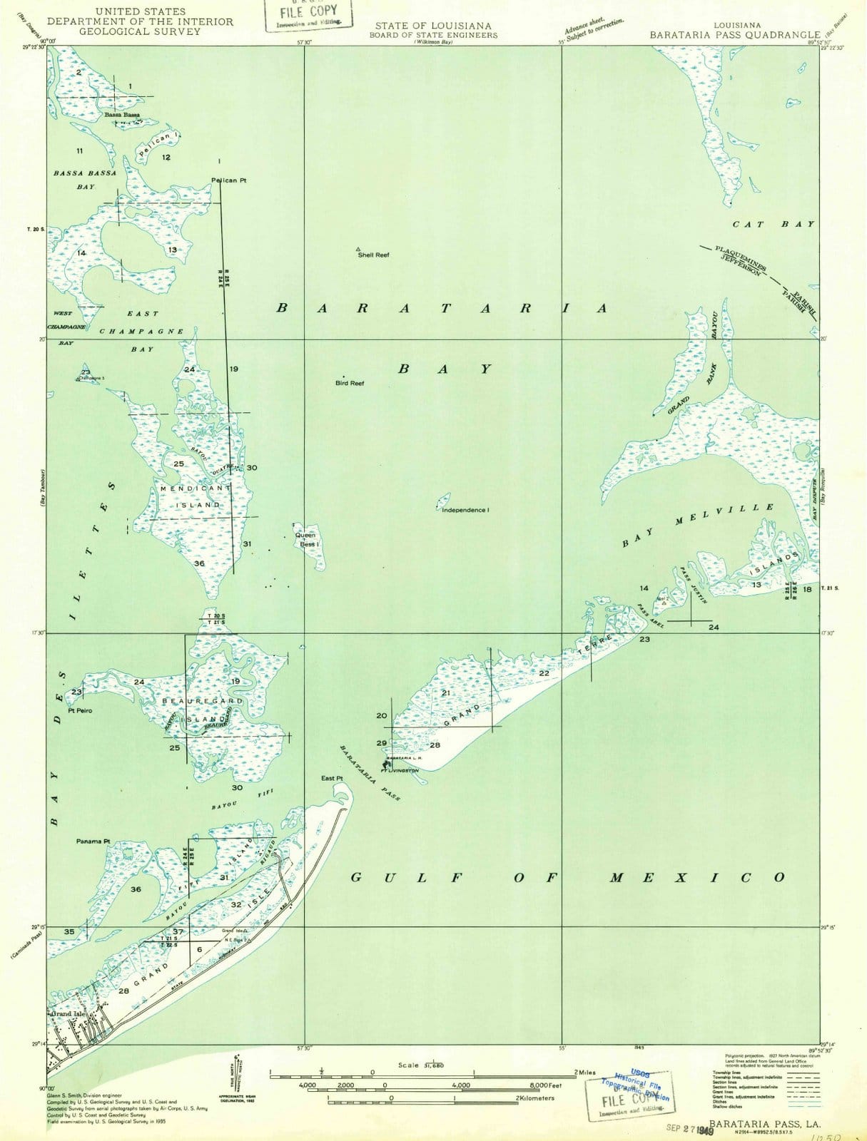 1949 Barataria Pass, LA - Louisiana - USGS Topographic Map