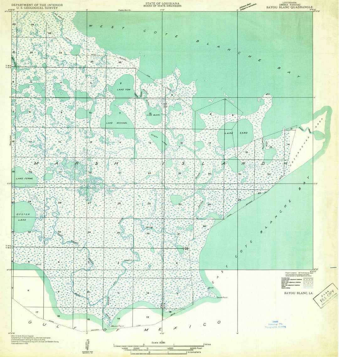 1932 Bayou Blanc, LA - Louisiana - USGS Topographic Map