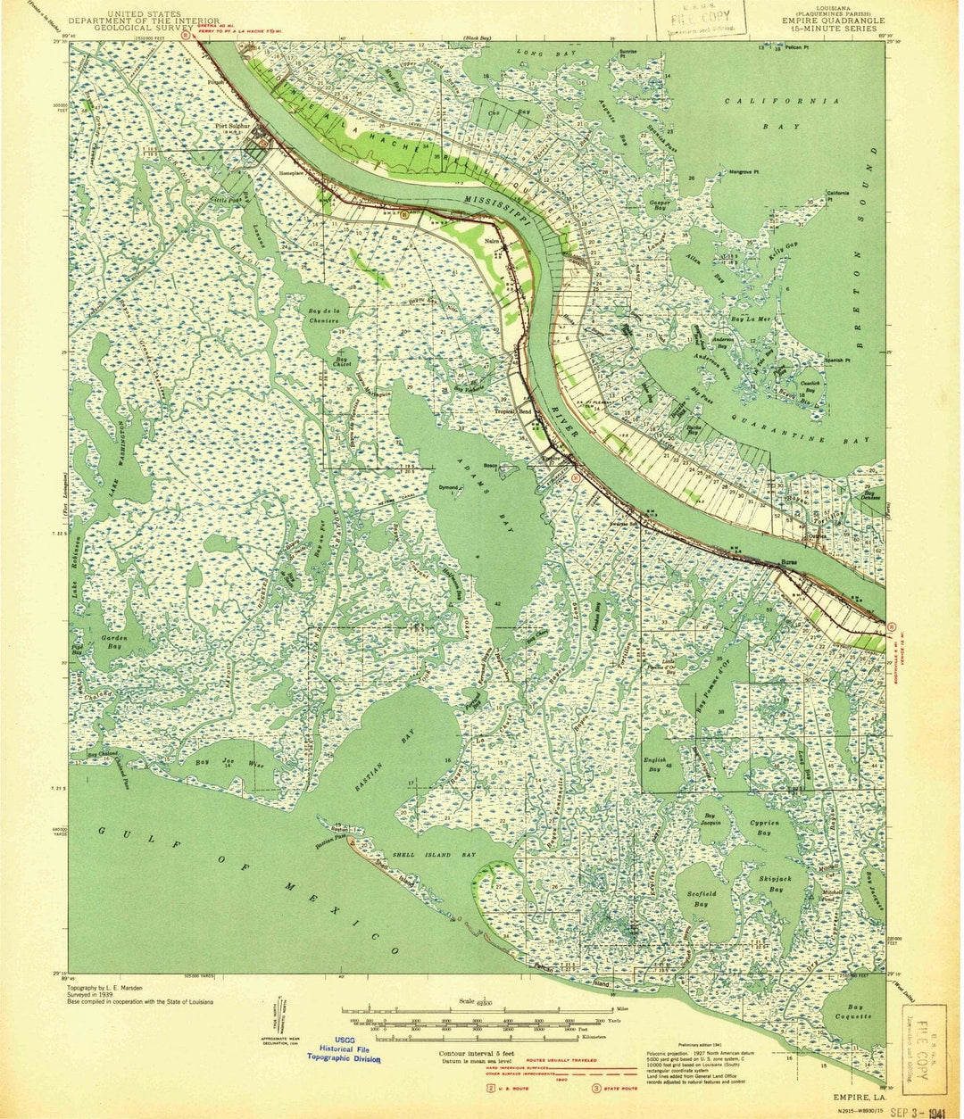 1941 Empire, LA - Louisiana - USGS Topographic Map