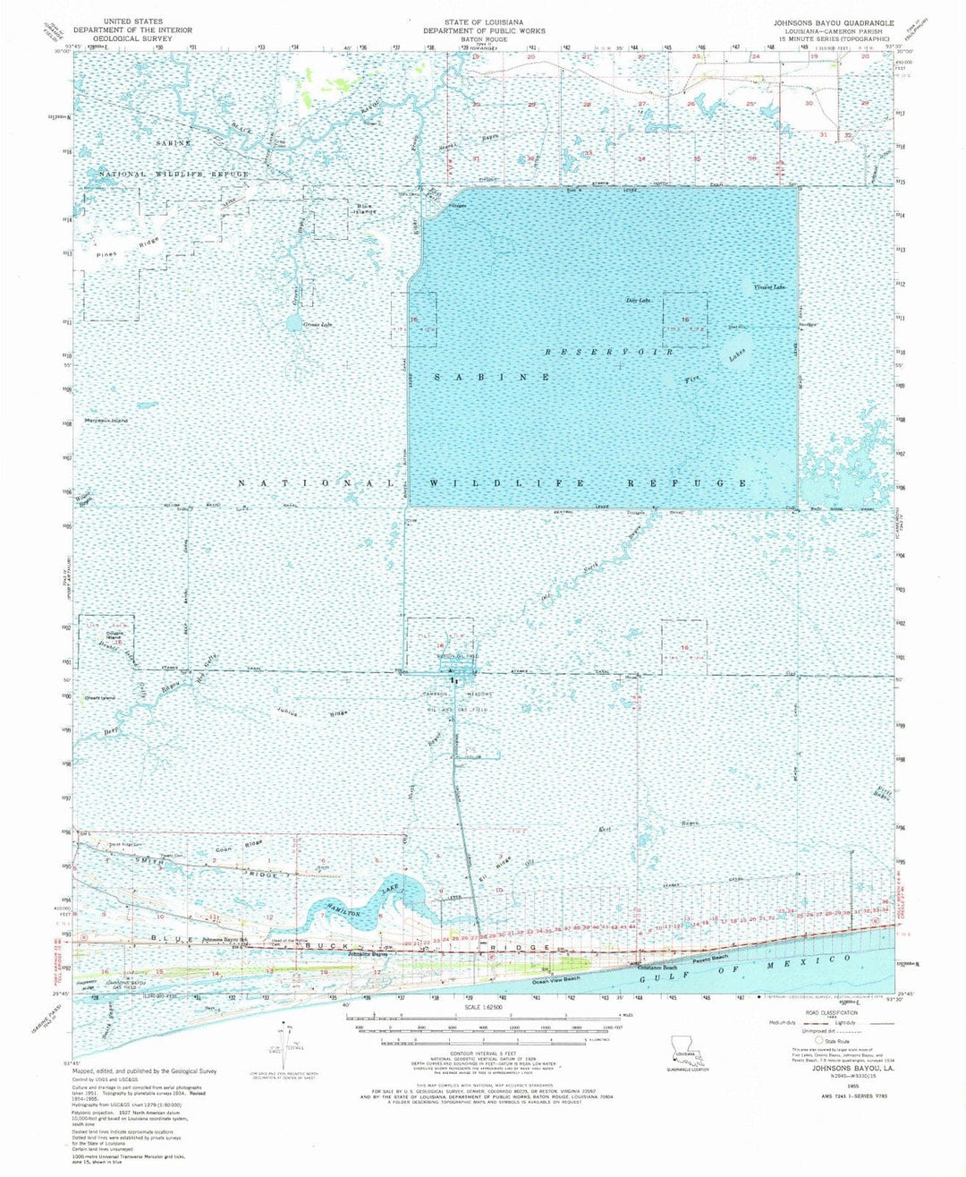 1955 Johnsons Bayou, LA - Louisiana - USGS Topographic Map