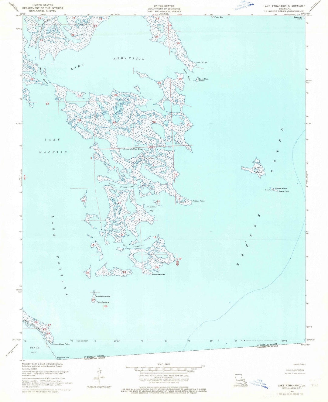 1955 Lake Athanasio, LA - Louisiana - USGS Topographic Map