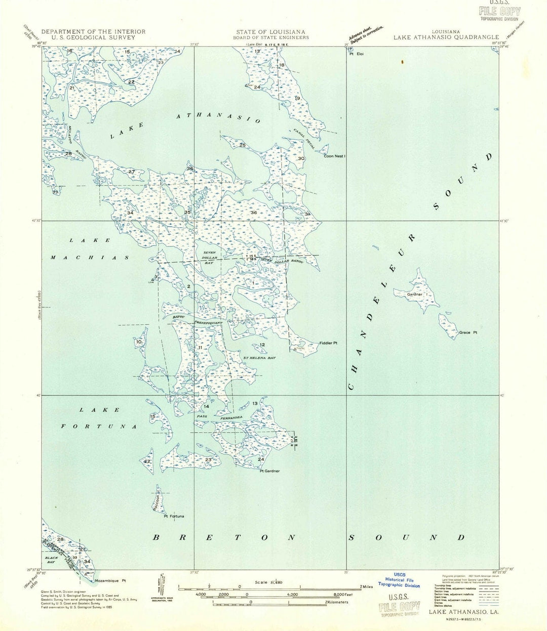 1935 Lake Athanasio, LA - Louisiana - USGS Topographic Map