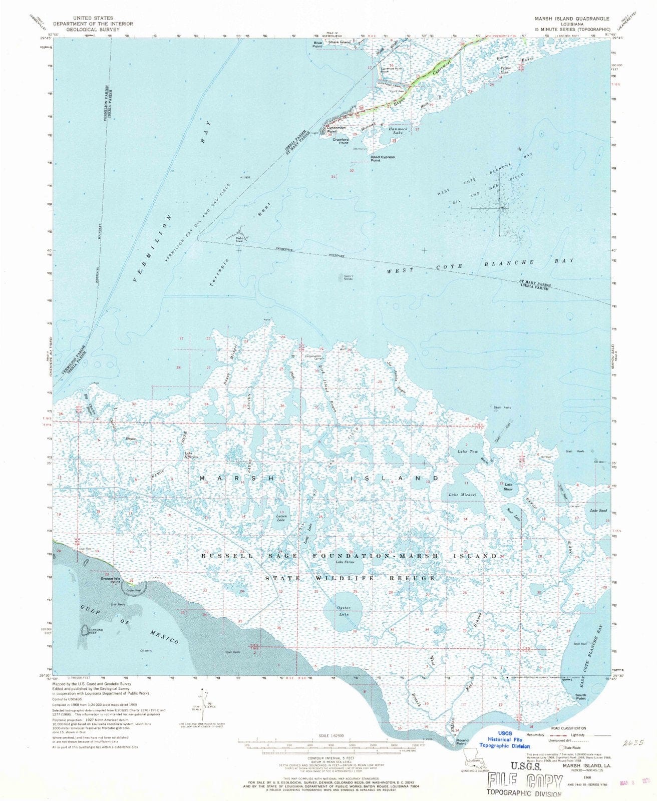 1968 Marsh Island, LA - Louisiana - USGS Topographic Map