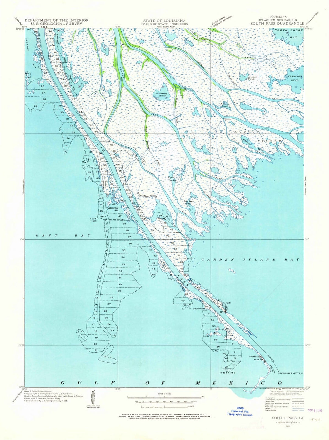 1935 South Pass, LA - Louisiana - USGS Topographic Map