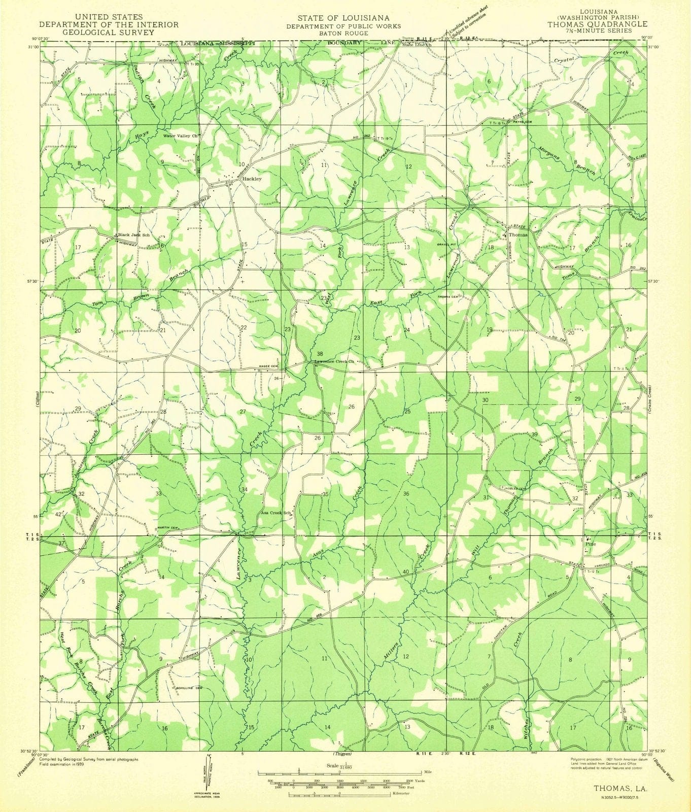 1942 Thomas, LA - Louisiana - USGS Topographic Map